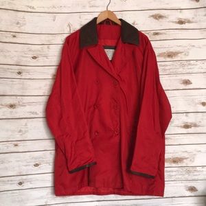 COACH • red trench brown leather jacket coat